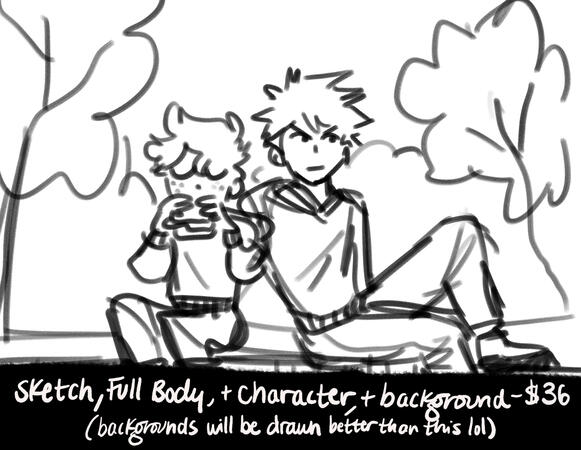 Sketch, Full Body +Character +Background Pencil