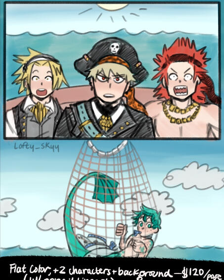 Flat Color +2 Characters +Background Pencil Comic